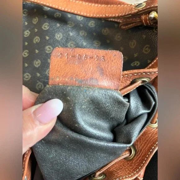 POLLINI Shoulder BUCKET bag Brown/Black  VINTAGE Leather heavy RRP £390 - Picture 5 of 10